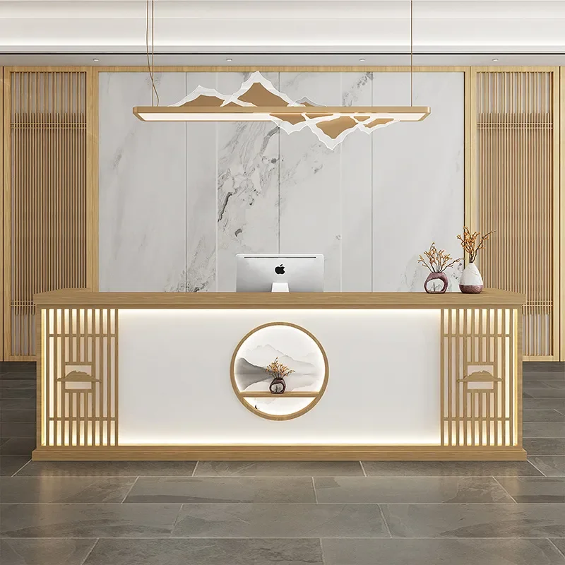 New Chinese Style Reception Desk for Hotel Bar Tea House Foot Bath Caier Shop Health Center Checkout Counter Table