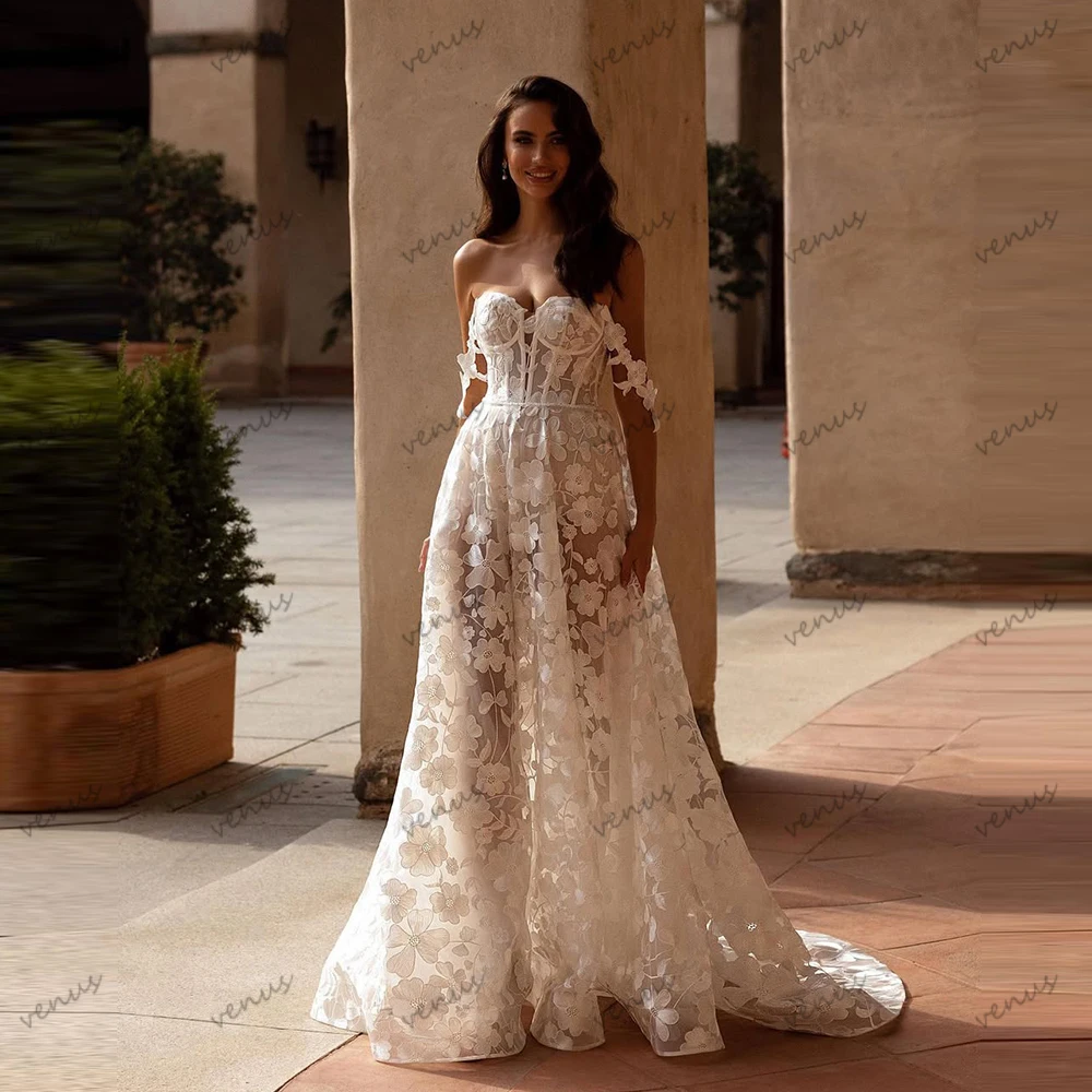 

Винтажные свадебные платья А-силуэта с кружевными аппликациями, с открытыми плечами, с вырезом «сердечко», на заказ, Vestidos De Novia 2026