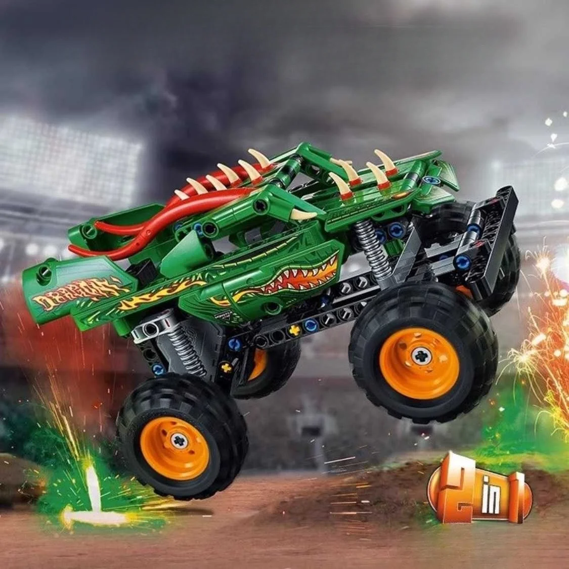 Technical Monster Dragon 42149 Building Blocks Set 2 in 1 Off Road Stunts Pull Back Racing Car Model Toys For Boy Christmas Gift