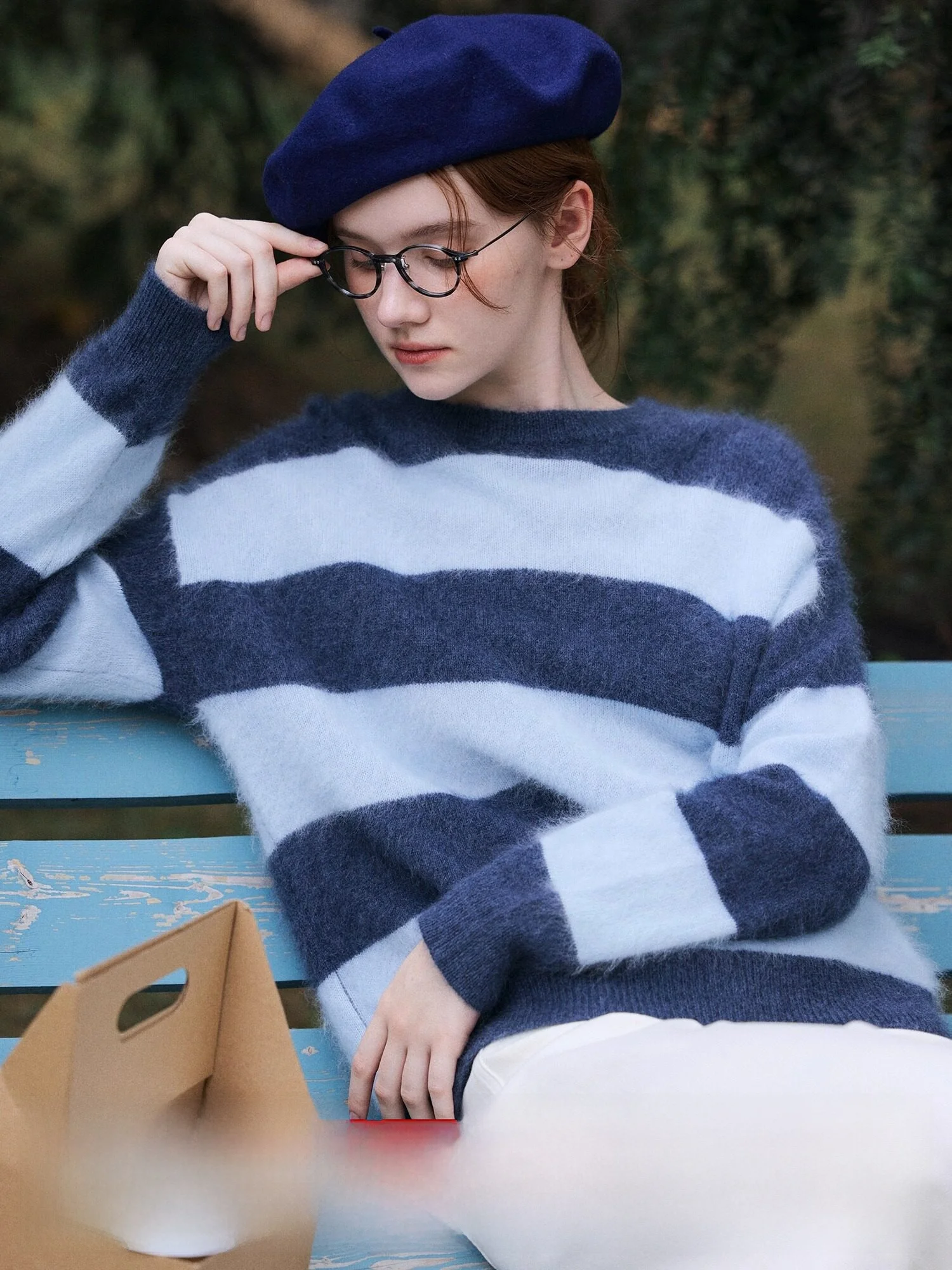 

Limited Edition London Rain Vintage Blue Camere Fce Long Sve Oversized Sweater Crew Ne Striped Knitwear for Women