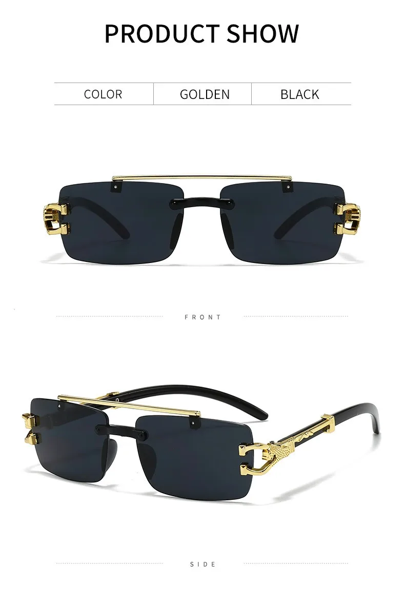 2025, neue modische rahmenlose Schneidkante, integrierte Doppelstrahl-Leopardenbein-Anti-UV-Sonnenbrille, Retro, vielseitig – Detail 8