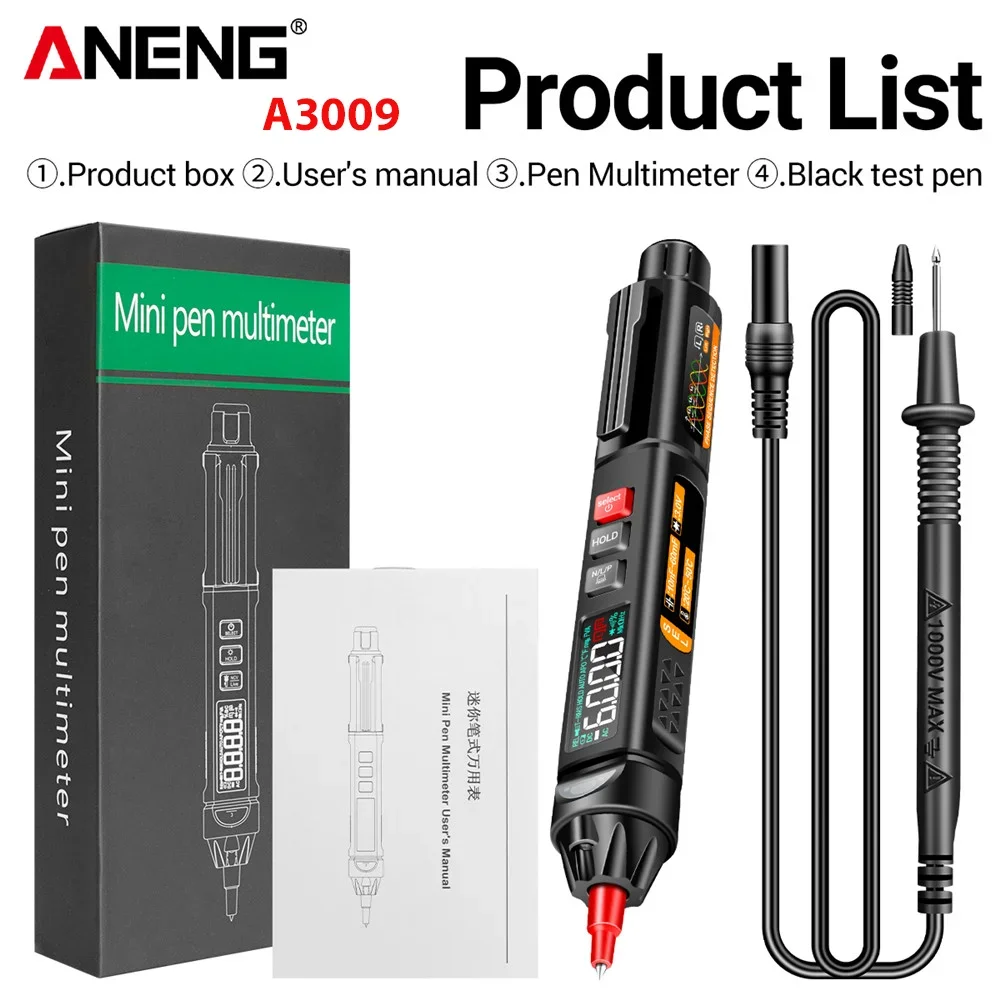 ANENG A3002/A3003/A3004/A3005/A3009 4000/6000 Count Pen Type Meter Multimeters Sensor Pocket Black Pen Style Test True RMS Tools