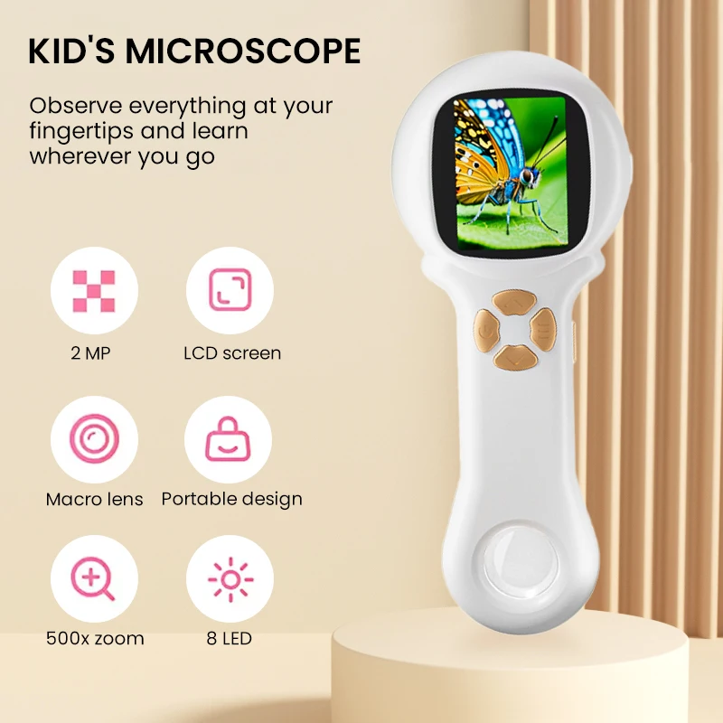 

Микроскоп для детей, детский микроскоп с 2-дюймовым экраном, миниатюрный портативный микроскоп-камера, игрушка, подарок на день рождения для мальчиков и девочек