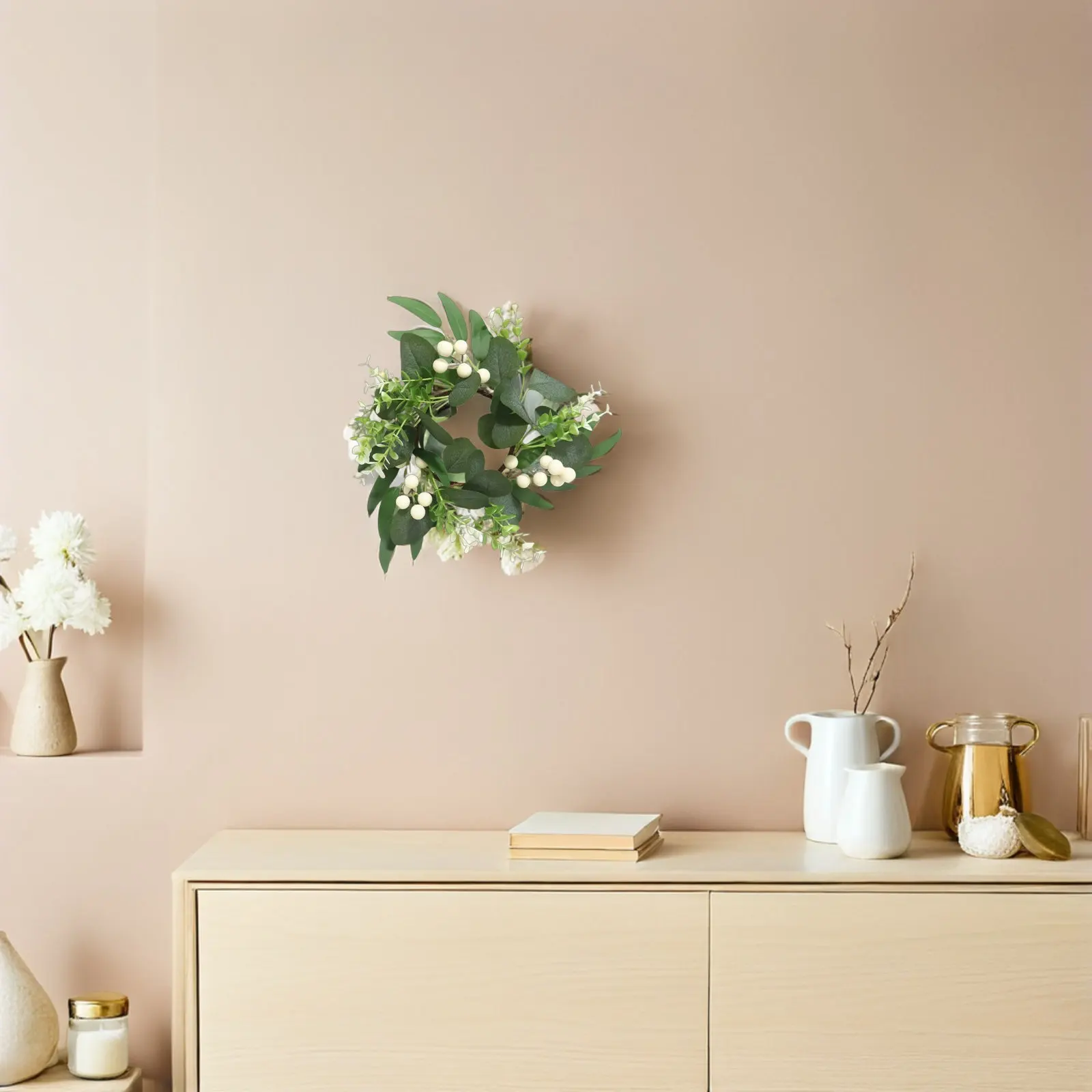 

Набор из 2 искусственных венков из эвкалипта, миниатюрные деревенские венки в стиле фермерского дома, зеленые украшения для дверей и шкафов, весенний цветочный декор