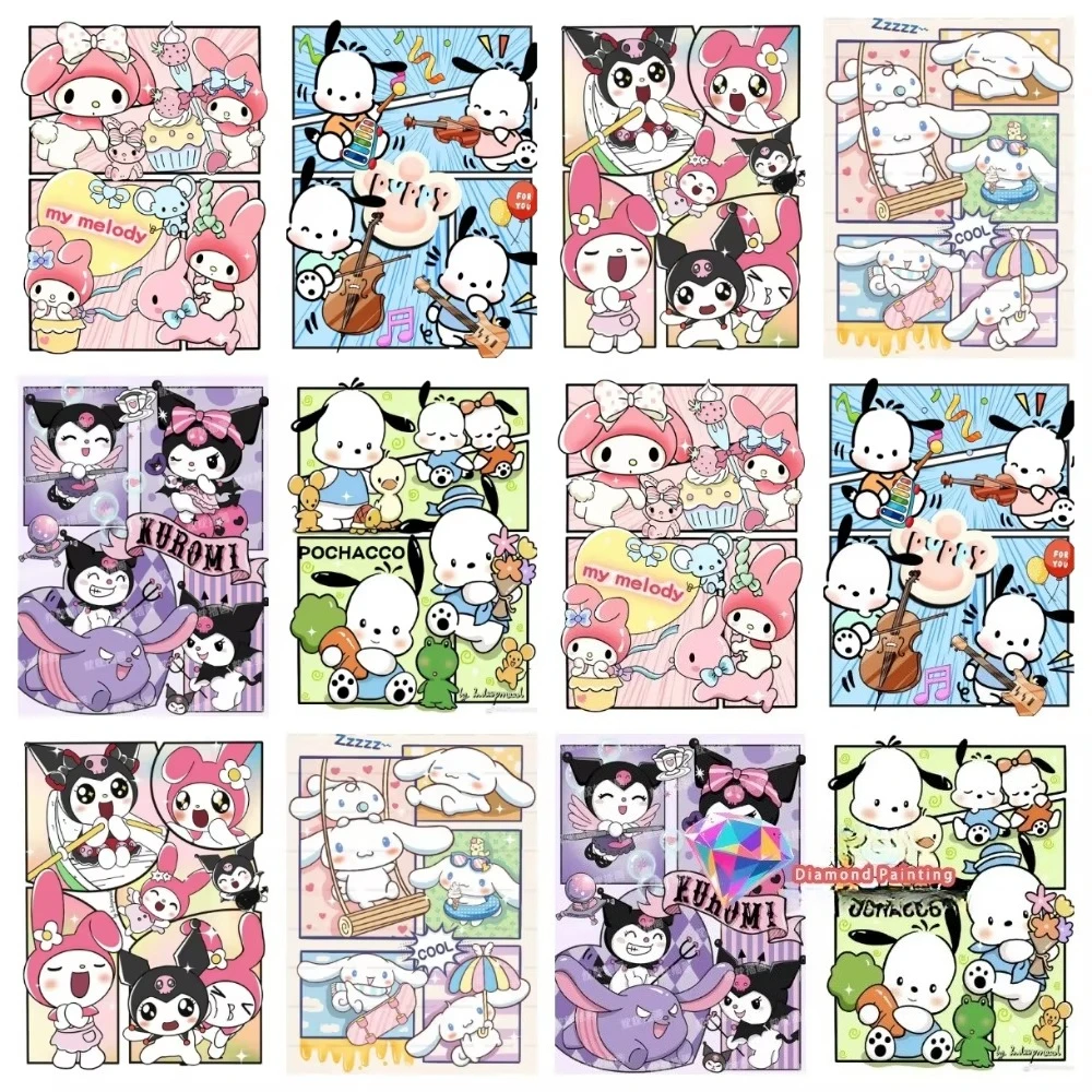 Cartoon Sanrio Melody Quadratisches Rundes Diamant-Malerei-Set 5D DIY Handgemachtes Kunstgeschenk Handwerk Heimdekoration Festtagsgeschenk