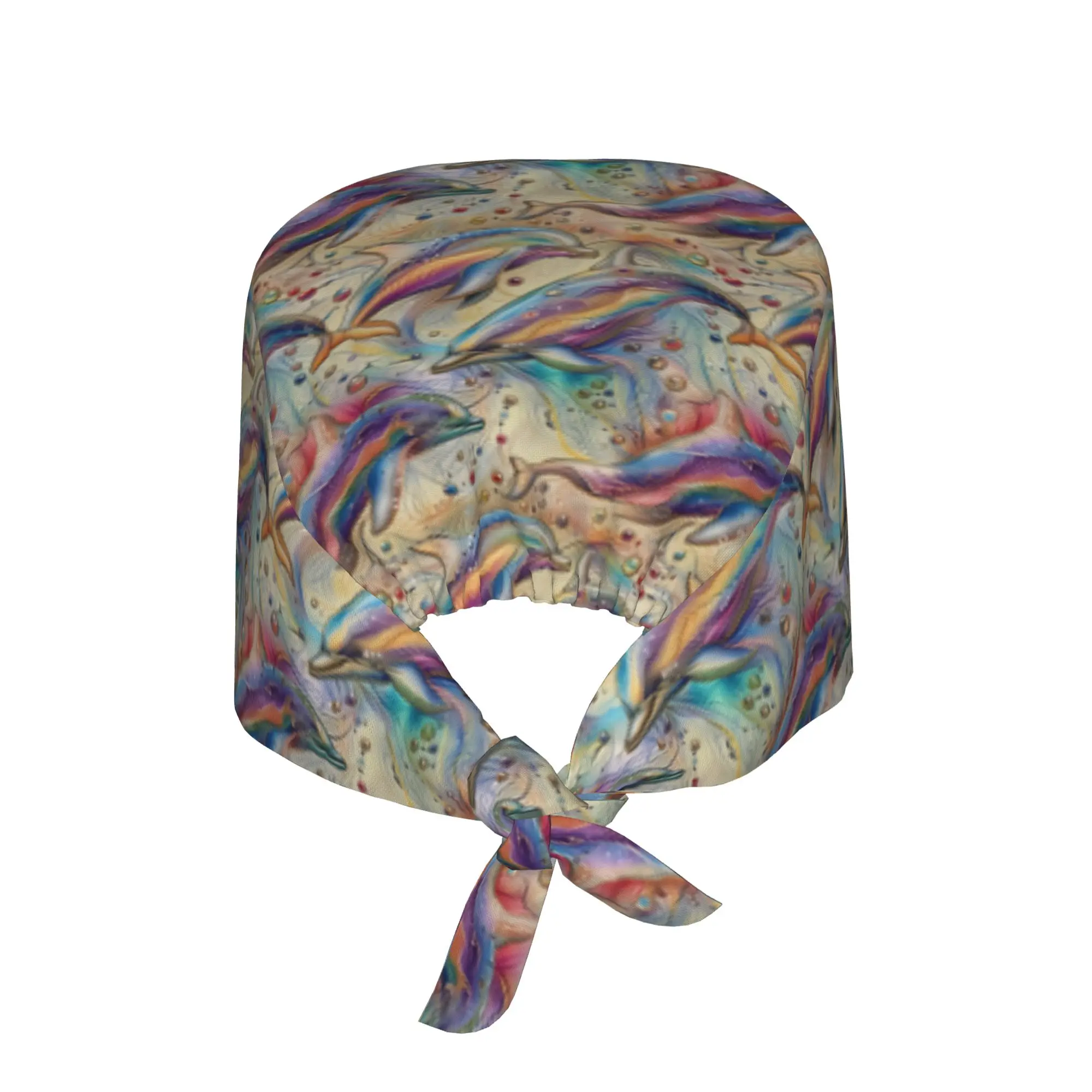 Shimmering Dolphins Scrub Hat Surgical Scrub Caps Nurse Medical Cap Colorful Bubbly Ocean Work Scrubs Hat for Hospital Pharmacy