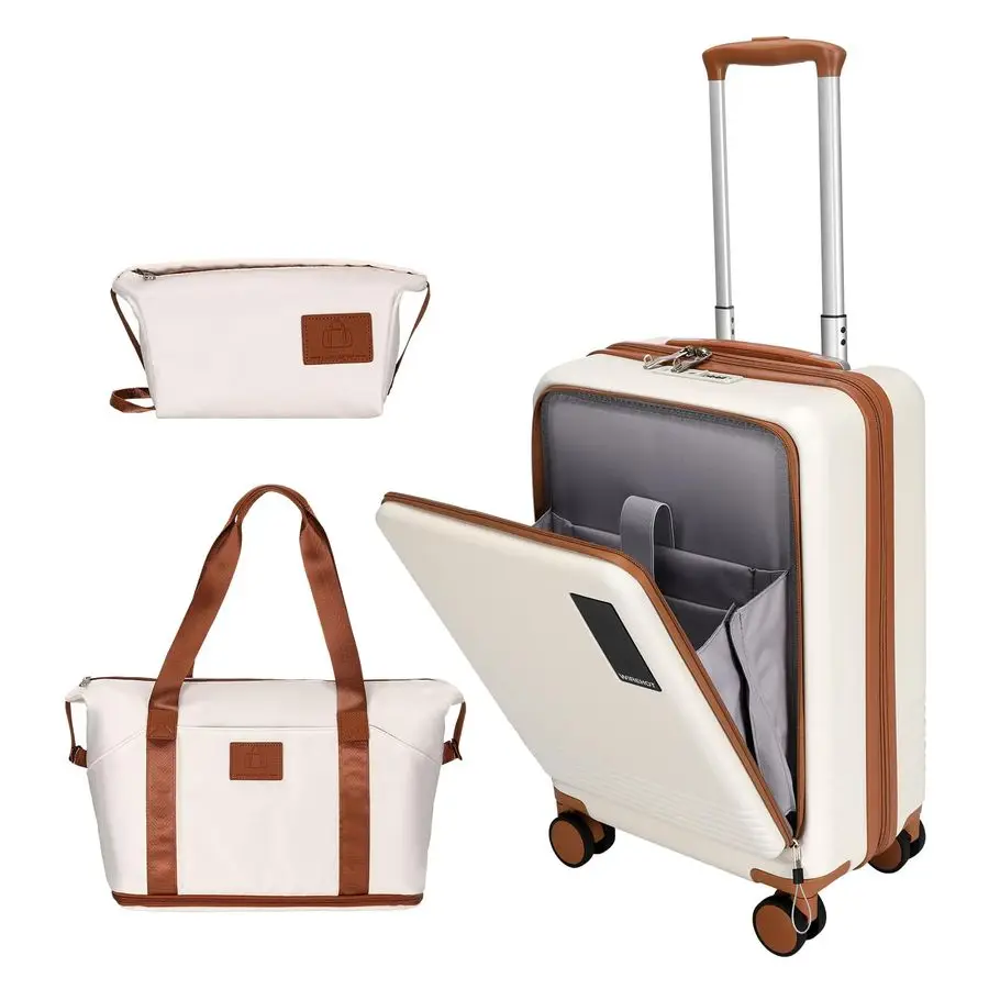

inch Small Carry On Luggage Front Open with Laptop Pocket, ABSPC Hard Shell Suitcase with Spinner Wheels TSA Lock amp YKK Zipper