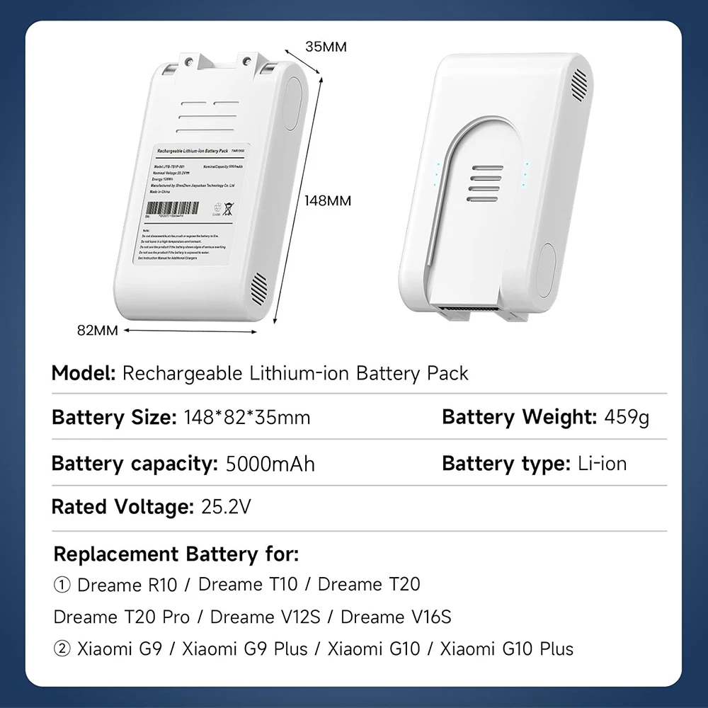 5000mAh Replacement Vacuum Cleaner Battery for Xiaomi G10 G9 Plus Dreame T10 T20 Pro R10 V12S V16S2 Li-ion Battery Pack view 5