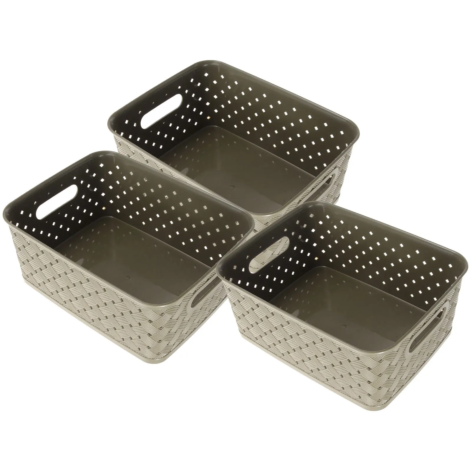 3Pcs Woven Basket Handle Desktop Organizer Sundries Storage Bin Multipurpose Basket Kitchen Office Bathroom Woven Storage Bin