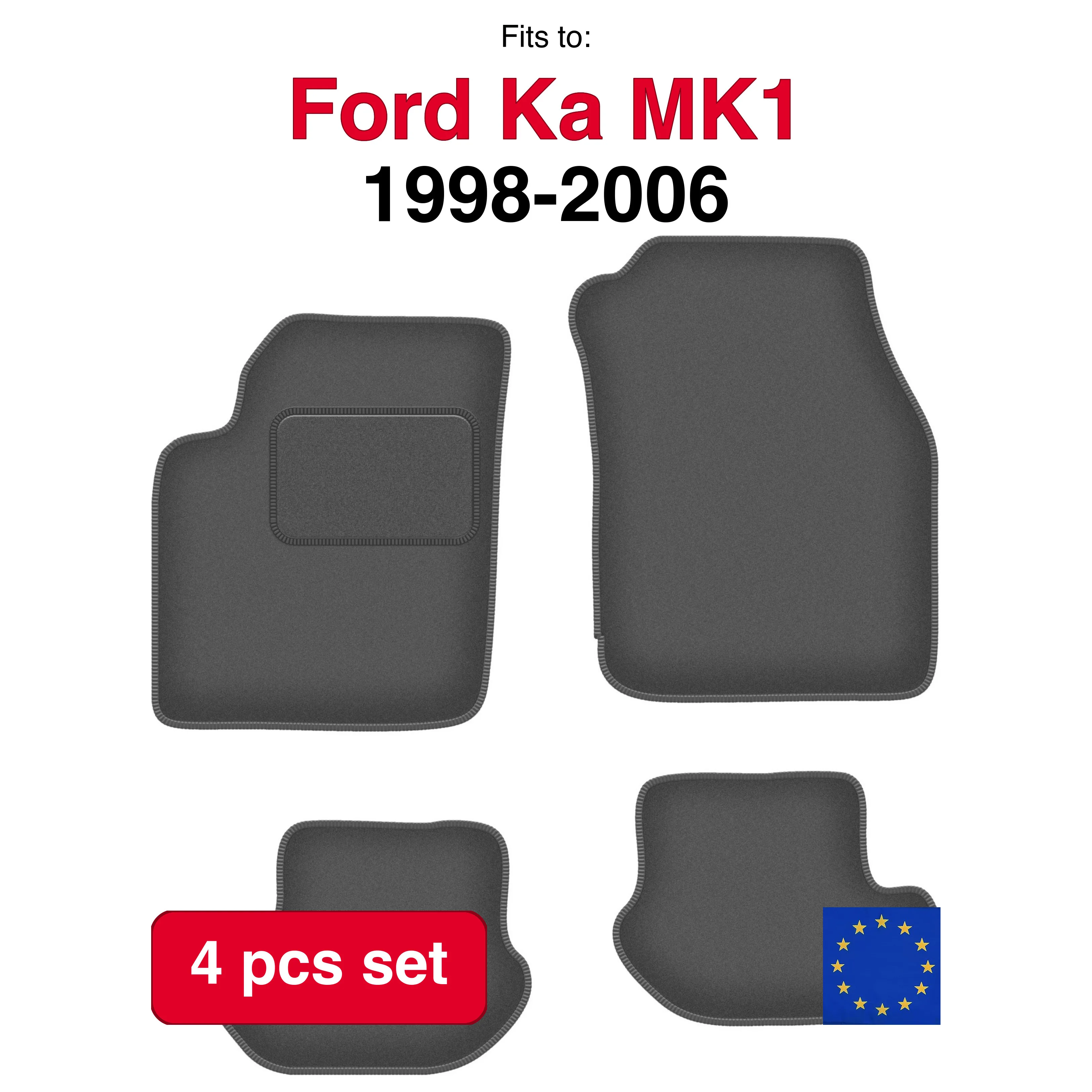 Auto velour matten voor Ford Ka MK1 hatchback (1998-2006) -grafiet (4 stuks) auto passende automattenset