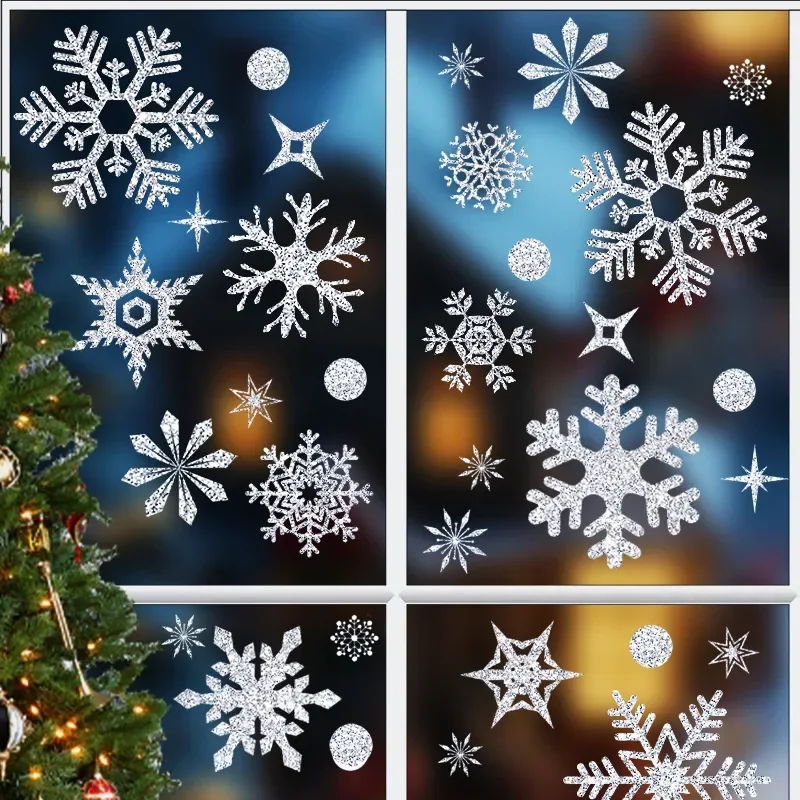 New Christmas Gold Silver Red Snowflake Stickers for Window Glass Self-adhesive Static Mirror Sticker 20x30cm 9pcs Set