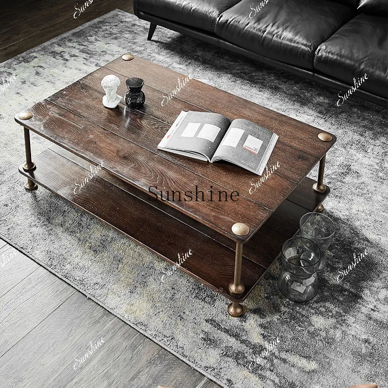 

Solid wood medieval living room wrought iron tea table retro furniture rectangular FT