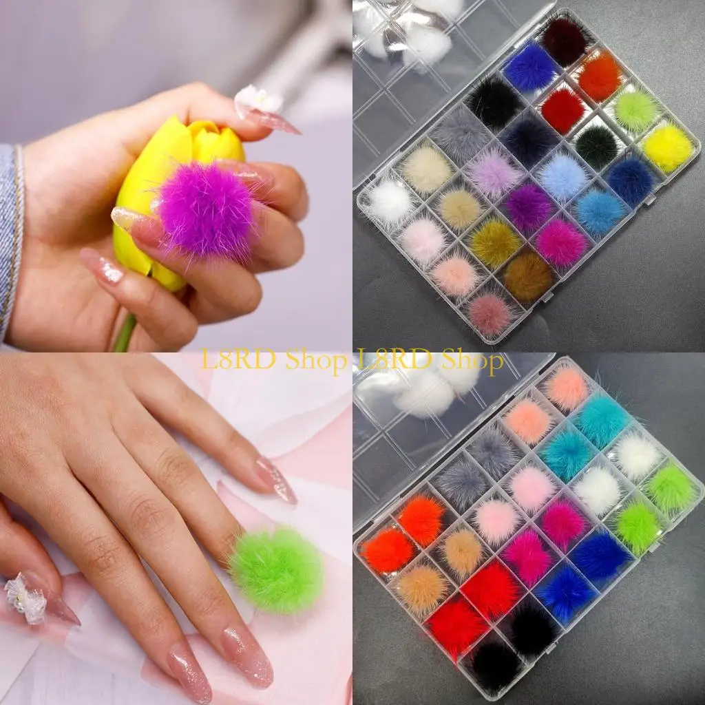 

L8RD Pom Balls 3D Detachable Pom Pom Faux Fur Pom Ball with Removable Base for Nail Art Design Decoration