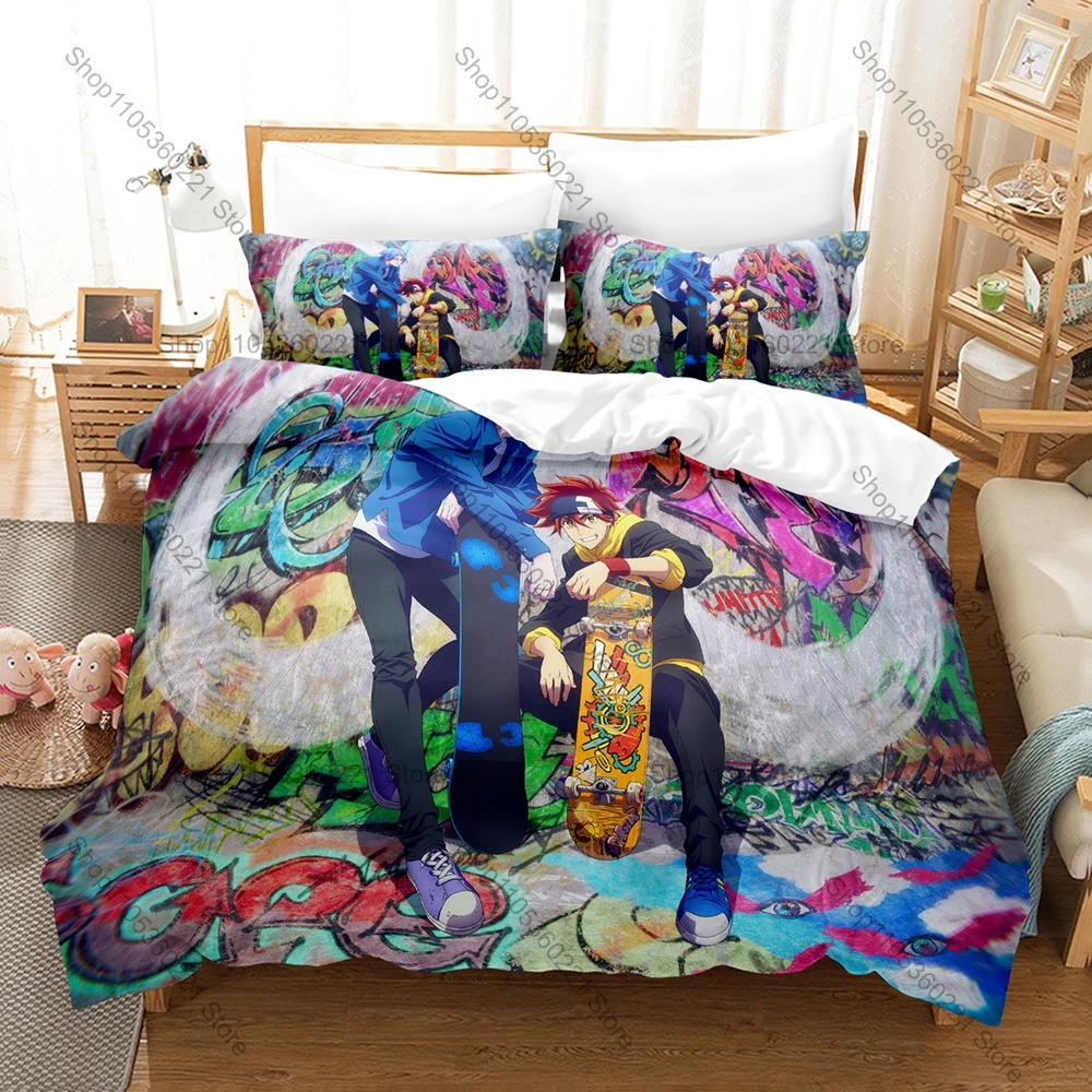 Anime Sk8 The Infinity Bedding Set, Duvet Cover & 2 Pillowcases, Skateboard Character Pattern Breathable Fabric All Season Use