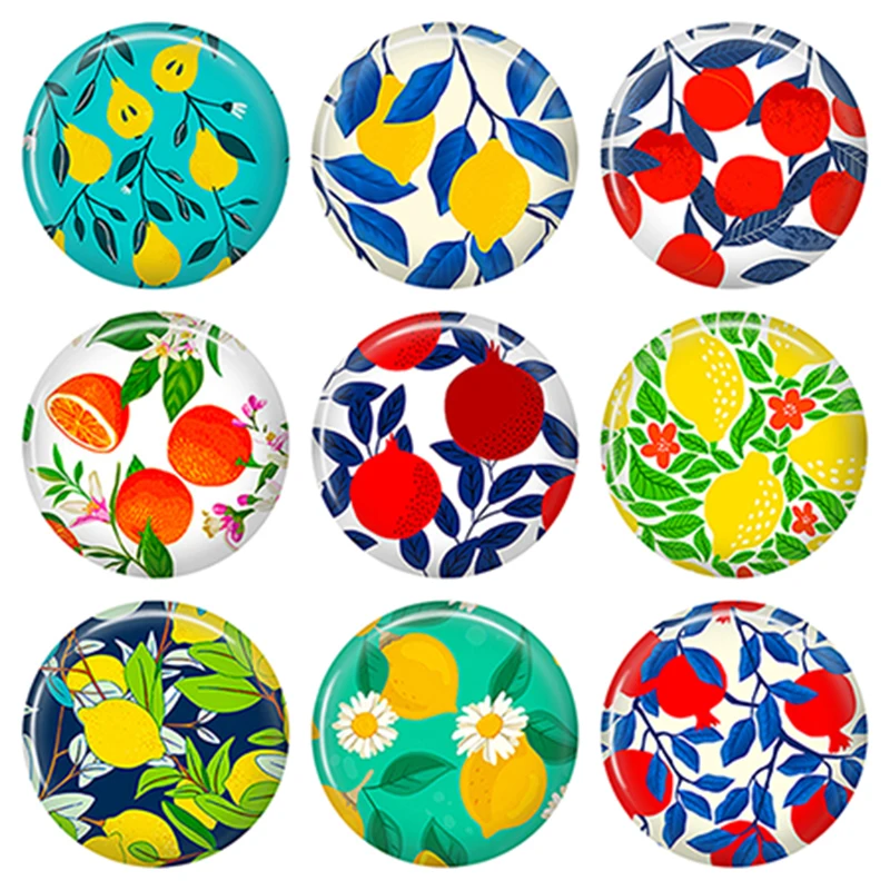 

8-40mm DIY Jewelry Accessories Photo Glass Cabochon Pattern Round Glass Cabochons Colorful Beautiful Cameo Fruit U120G
