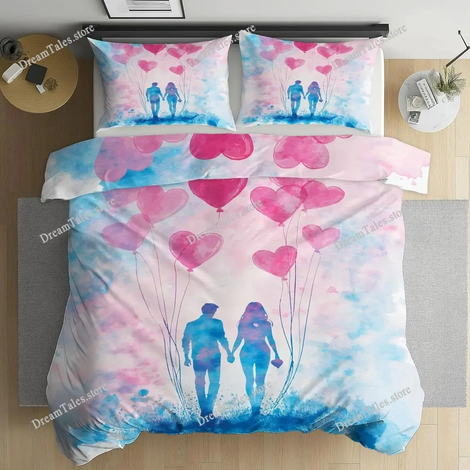 

Red Heart Bedding Set with Pillowcover,Romantic Couple Duvet Cover 3D Print,Valentine's Day Decorative Comforter Cover963