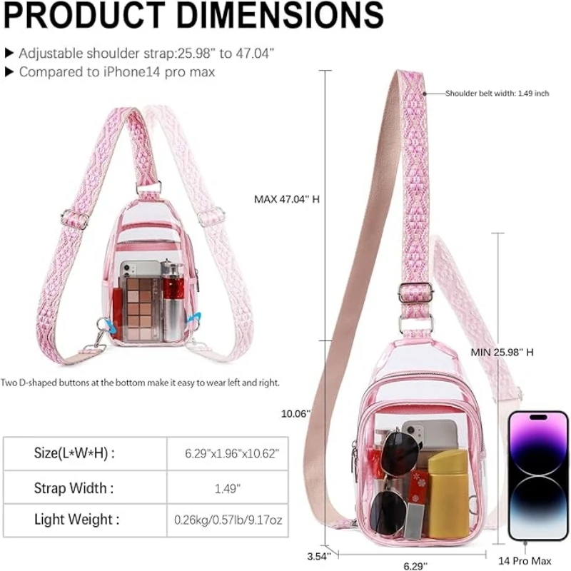 Clear Crossbody Purse Bag, Clear Bag Stadium Approved with Clear Purse for Stadium Events Clear Messenger Bag for Men and Women