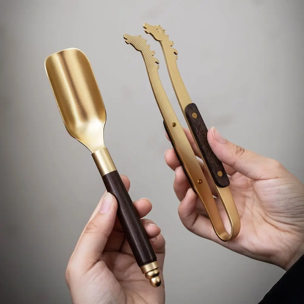 New Brass Horse Head Tea Tongs Anti Slip Heat Resistant Ebony Teacup Clips Thickened Kung Fu Tea Accessory For Home Tea Ceremony