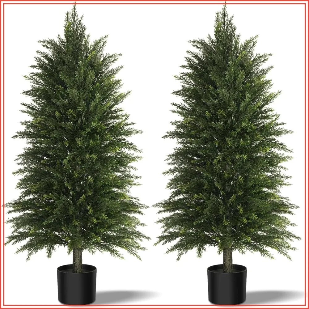 

4FT Artificial Cedar Trees Set of 2, Realistic Faux Evergreen Topiary Bushes for Outdoor Indoor Decor