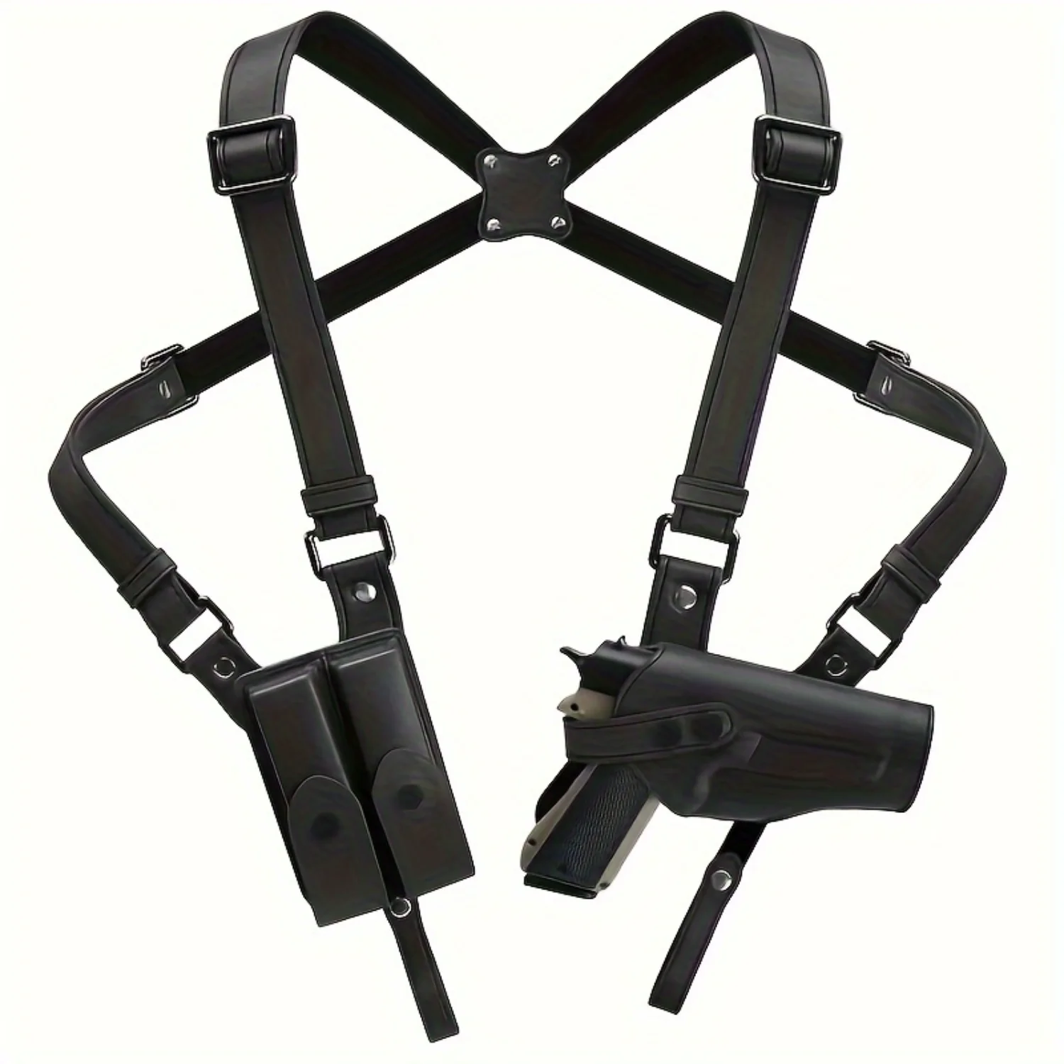 Vertical Shoulder Holster with Double Magazine Pouches, Adjustable Concealed Carry Shoulder Holster for Men - Carry Comfortably