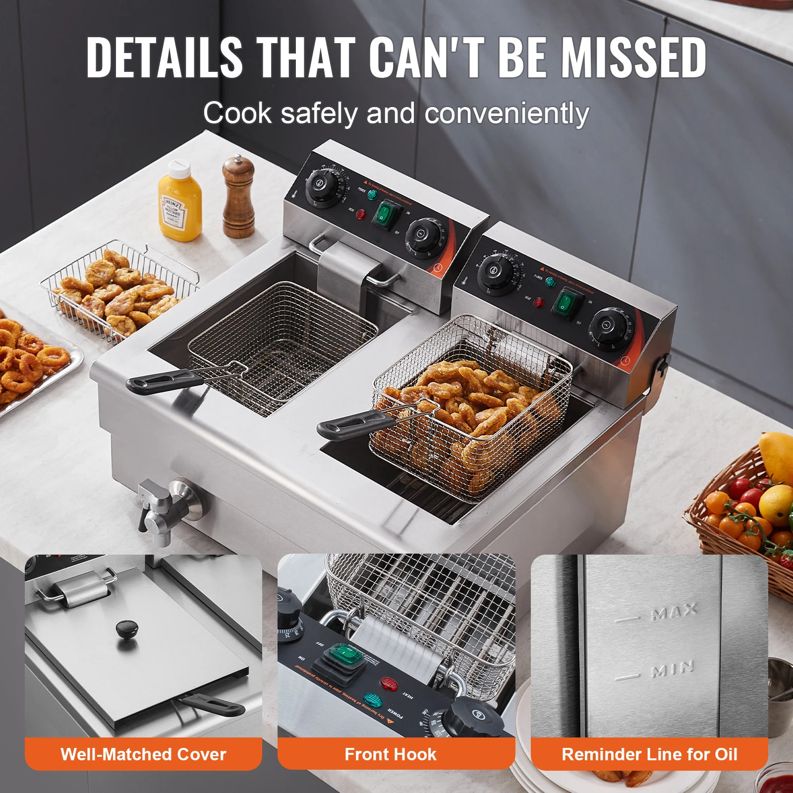 VEVOR 12L 5000W elektrische Fritteuse mit zwei herausnehmbaren Tanks, kommerzielle Arbeitsplattenfritteuse für Hähnchen-Pommes-Frites-Bratchips