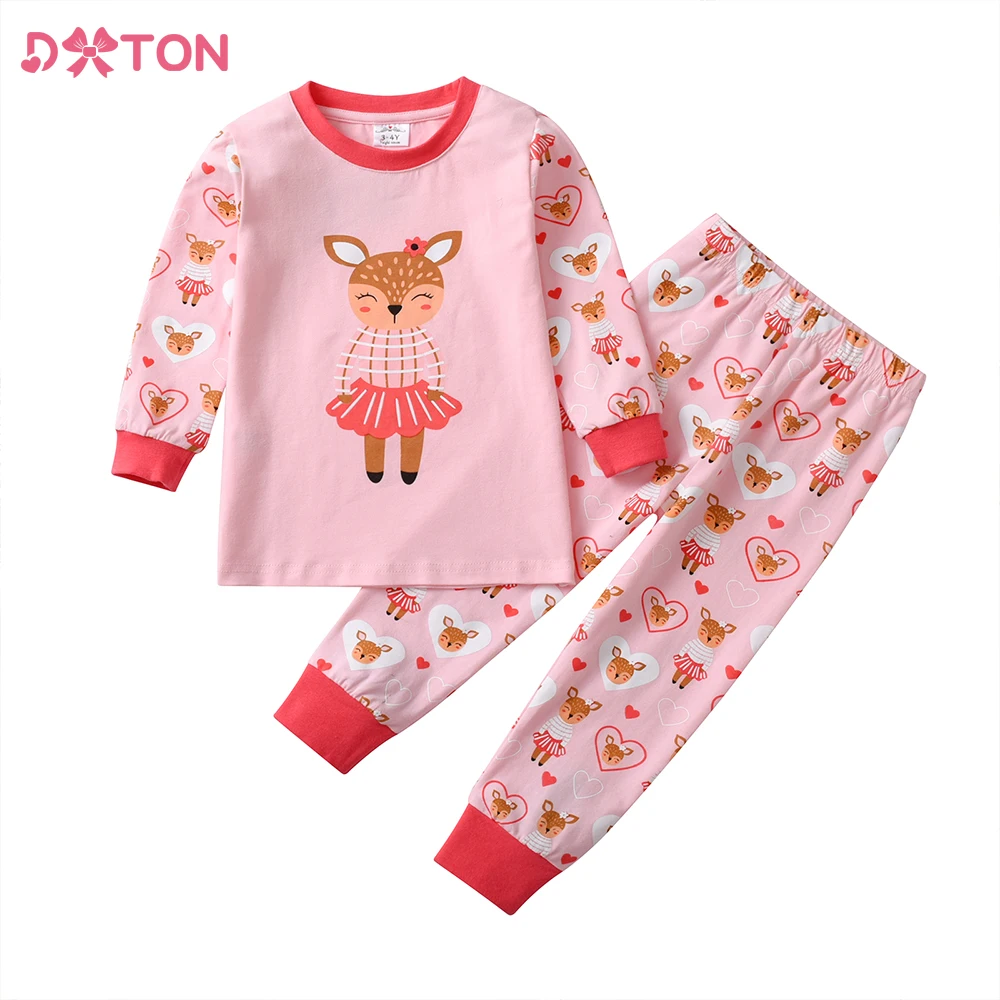 DXTON Girls Cotton Pajamas Long Sleeve Tops with Pants Children Clothing Sets Spring Autumn Girls Sleepwear 2PCS Kids Pajamas