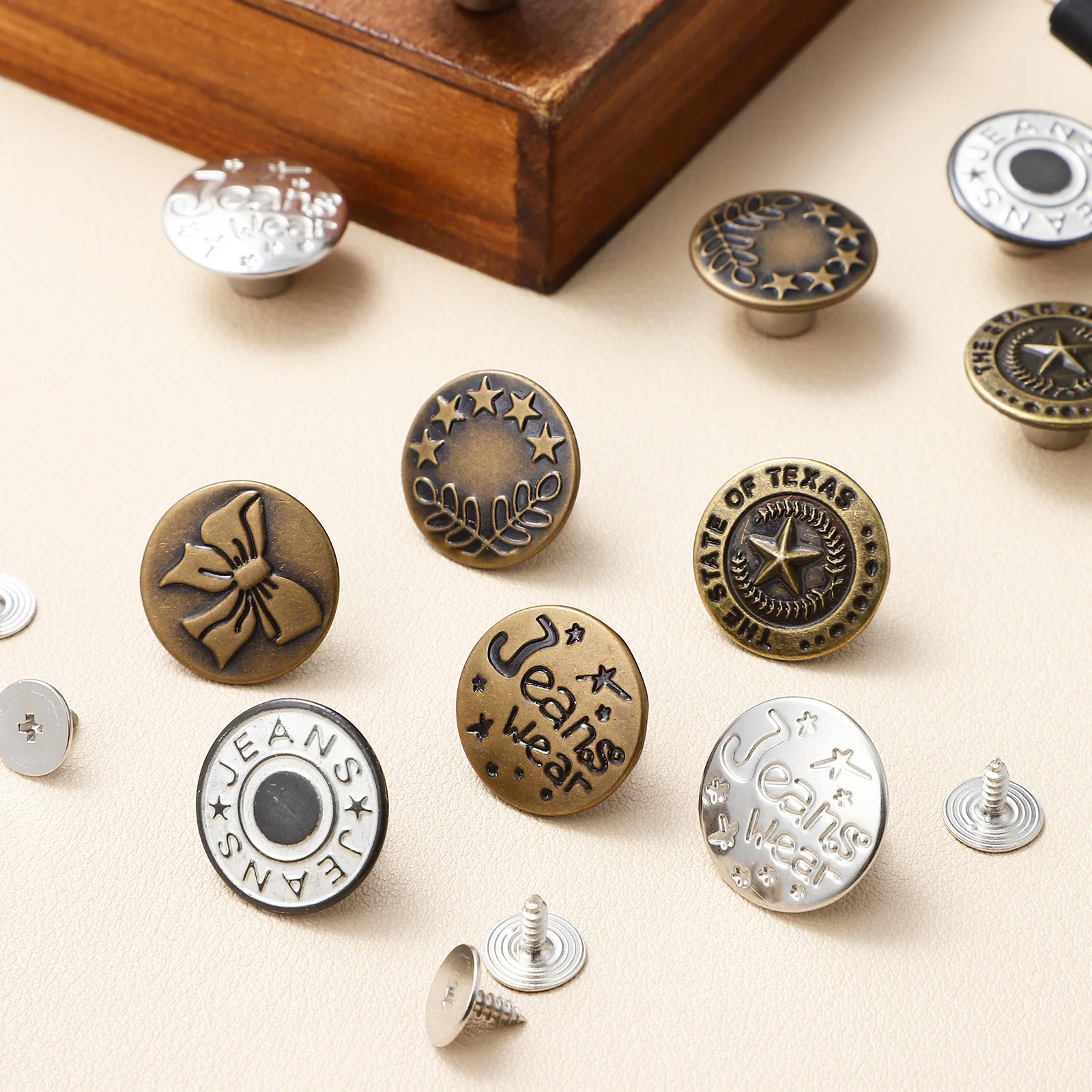 

36Pcs Jeans Button Replacement Kit No Sew Copper Metal Buttons for Pants Stylish Look Jean Buttons Jeans Button Replacement