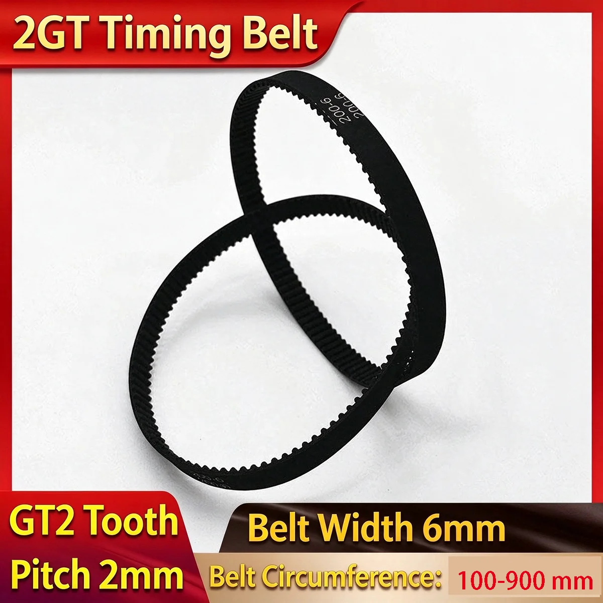 2GT Closed Loop PU Timing Belt Steel Wire Core 2mm Pitch Synchronous Belt 6mm 10mm 15mm for 3D Printer CNC DIY Automation Parts