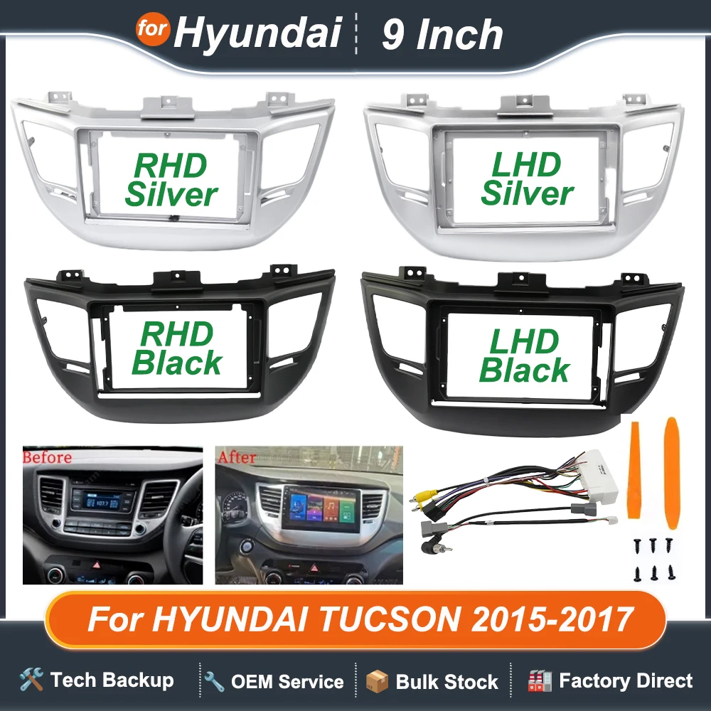 

9'' Car Radio Player Panel Frame For HYUNDAI TUCSON 2015-2017 Stereo Android Cable Wire Harness Fascia Dashboard Cover