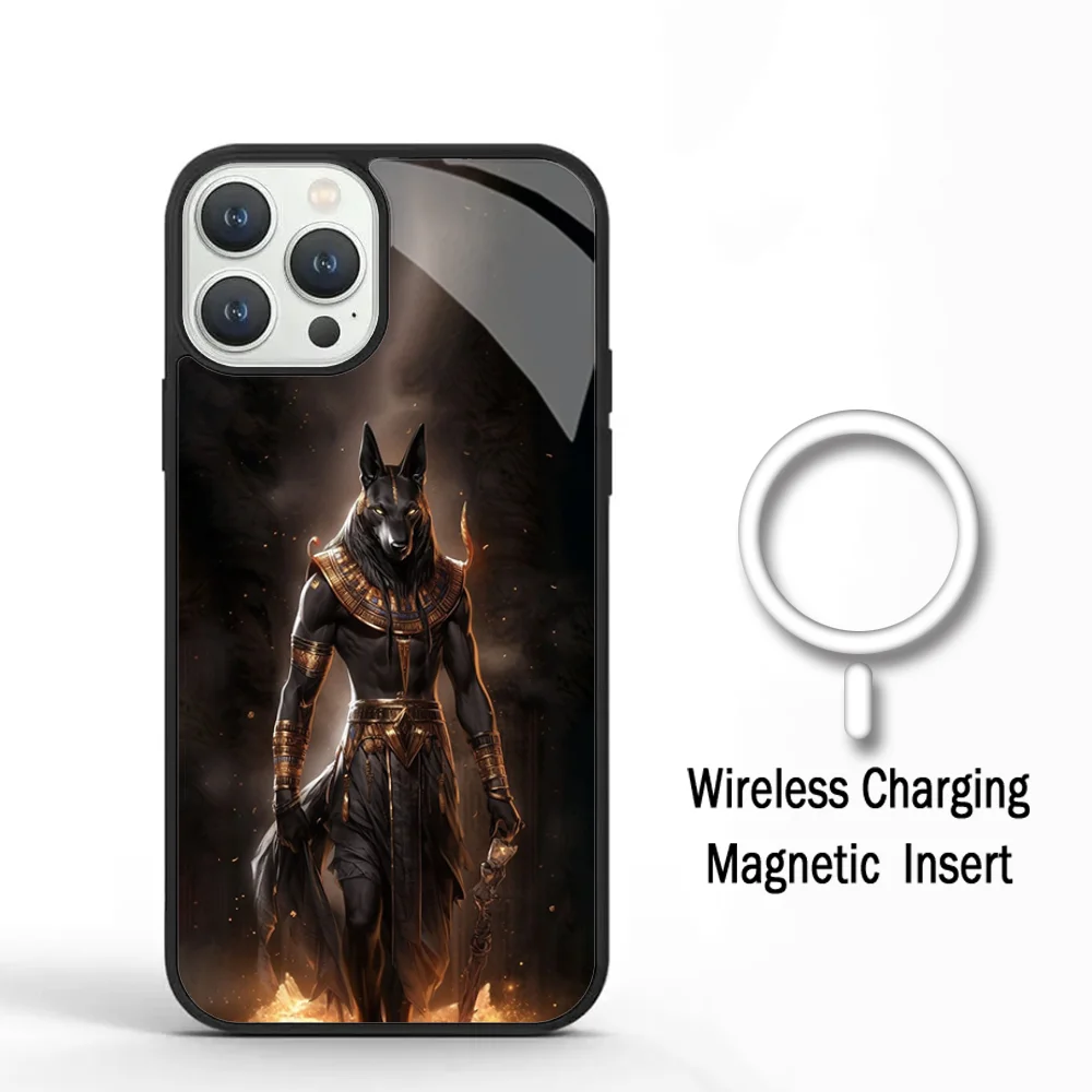 Anubis Ancient Egyptian God Phone Case For IPhone 11 12 13 14 15 Plus Pro Max Mirror Acrylic Cover For Magsafe Wireless Charging