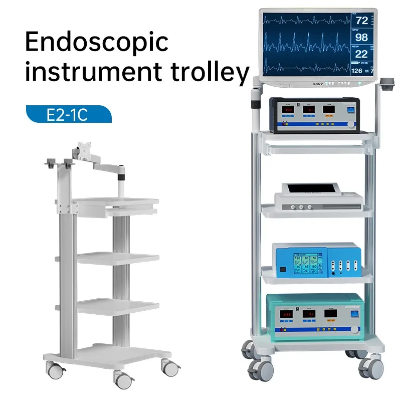 E2-1c Medical Endoscope Trolley Hospital Mobile Workstation Cart Monitor Mount 4-Layers Storage Platform - view 5