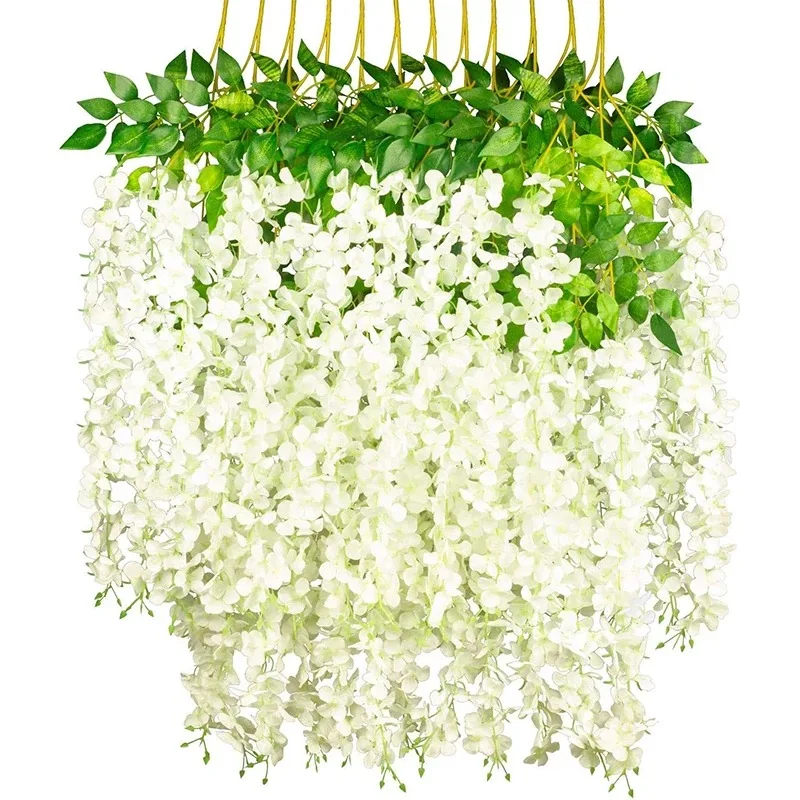 Guirnalda de 12 Flores Artificiales de Glicinia para Colgar, Decoración para Arco de Jardín, Bodas al Aire Libre, Decoración para Fiestas en Casa, Enredadera de Flores Artificiales