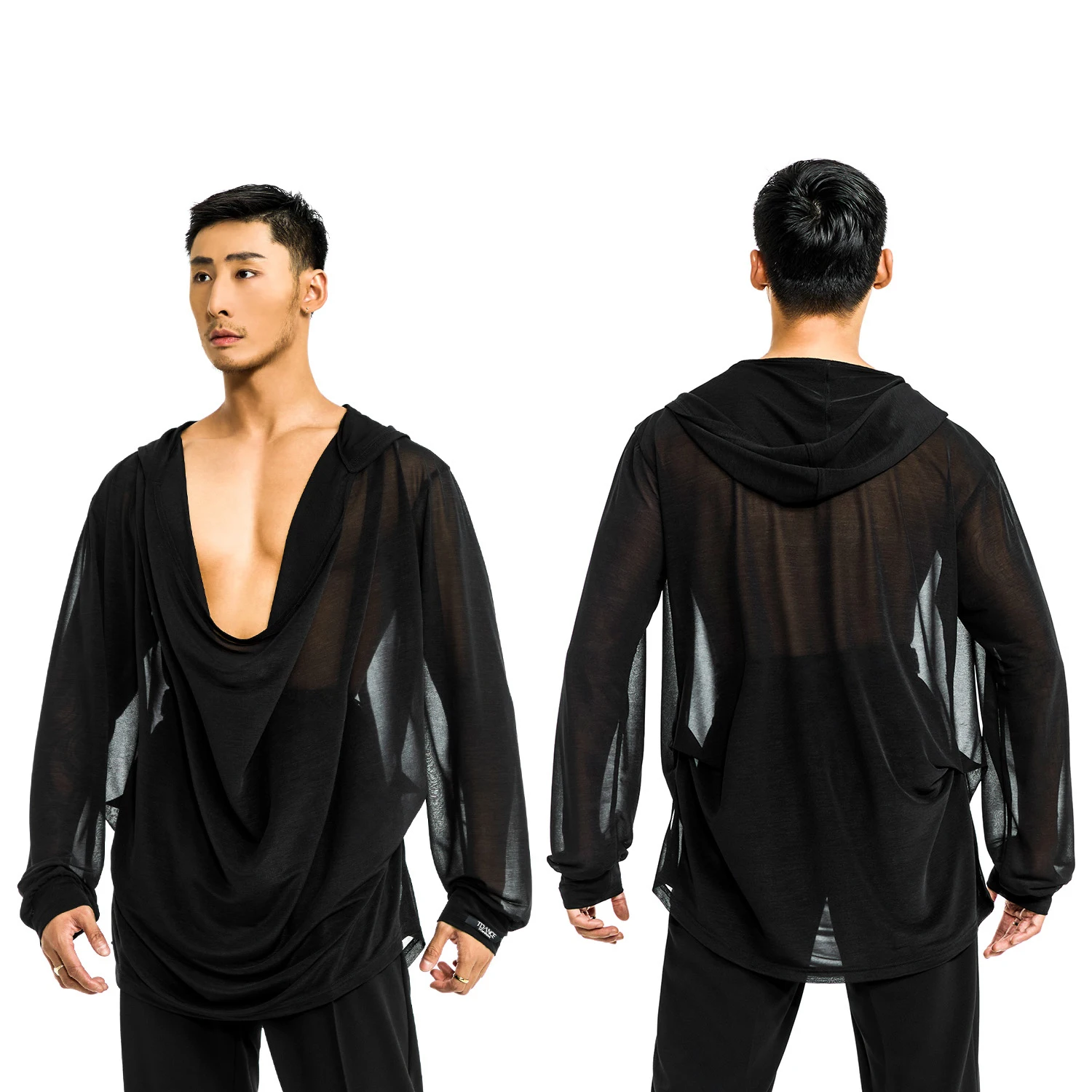 Adults Latin Dance Shirt Men Sexy Mesh Dancing Hoodied Top Male National Standard Ballroom Dance Tops Training Wear SL11723