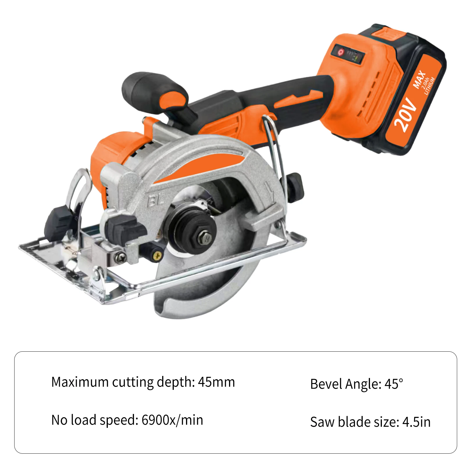Kit sega circolare senza spazzole-doppia batteria (2,0 Ah), profondità di taglio regolabile 45, blocco di sicurezza, compatibile con batteria al litio da 20 V