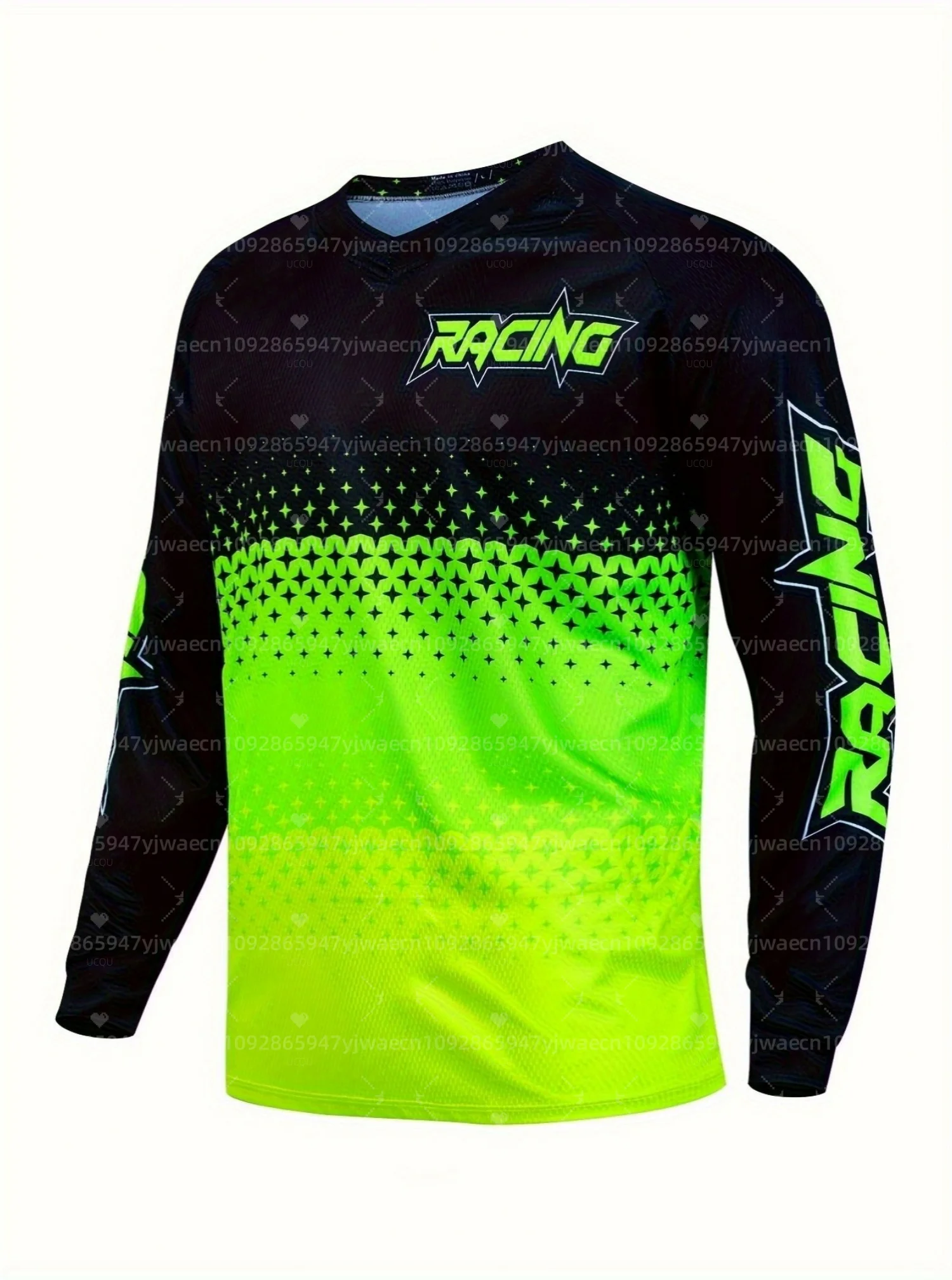 Camiseta masculina de manga comprida com decote em V, estampa de corrida, respirável, de secagem rápida, para ciclismo, pesca, corrida, esportes, com 