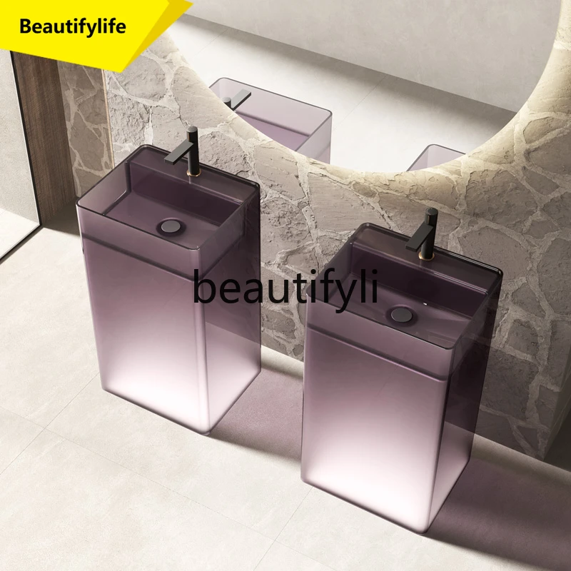 

cn0420 Color transparent column basin square floor resin washbasin