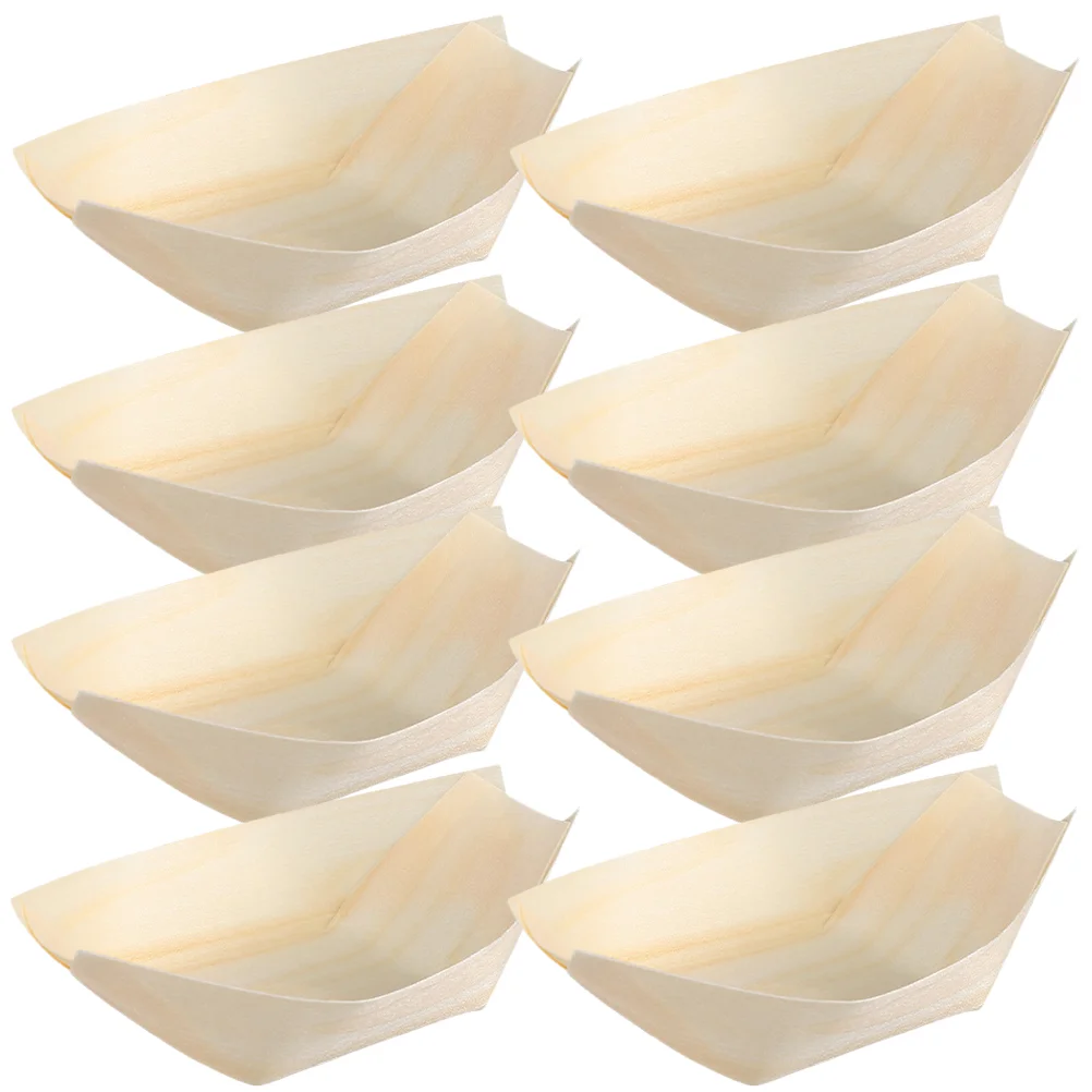 

200 Pcs Disposable Wooden Boat Bamboo Bowls Food Serving Boats Sushi Tray Plates Charcuterie Cones Sashimi Salad