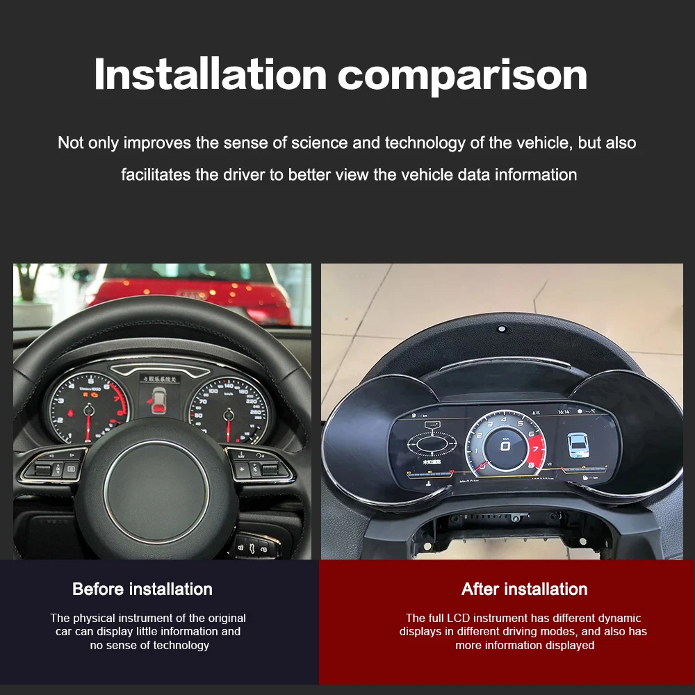 Panel Instrumen Digital LCD 12,3 Inci untuk A3 2014-2020, Speedometer Odometer, Kluster Instrumen Digital, Virtual Gauge Cockpit