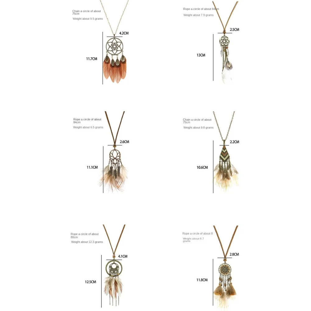 Fashion Ethnic Style Vintage Feather Tassel Necklace Bohmian Style Elegant Sweater Chain for Women Daily Wear Necklace