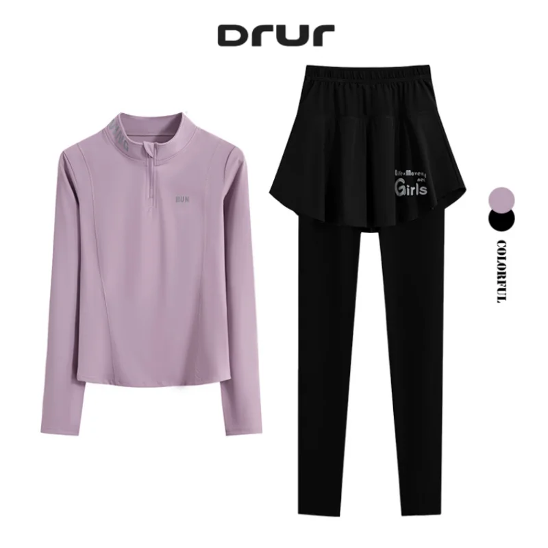 

DRUR Women's 2 Piece Badminton Sets Long Sleeve Workout Top With Gym Leggings 2pcs Breathable Yoga Tracksuit Sportswear Outfits