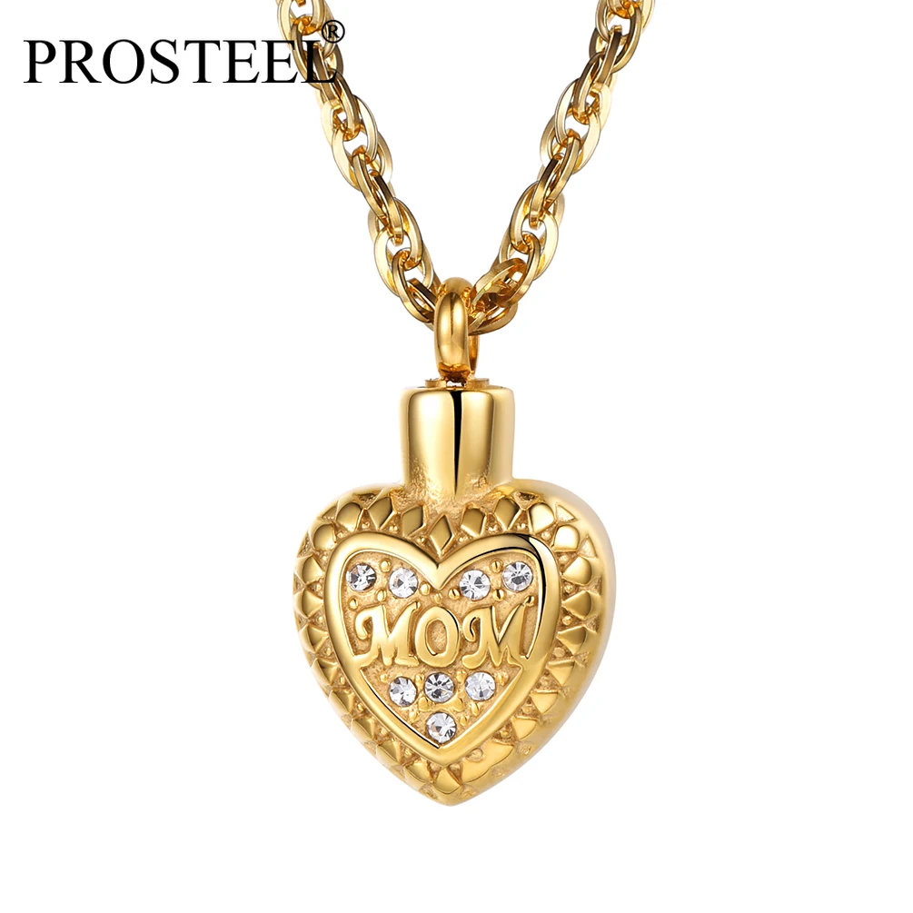 PROSTEEL Heart Locket Necklace Link Chain Dainty Mom Necklace Ashes Jewelry Stainless Steel Pendant Perfume Oil Bottle PSP2964