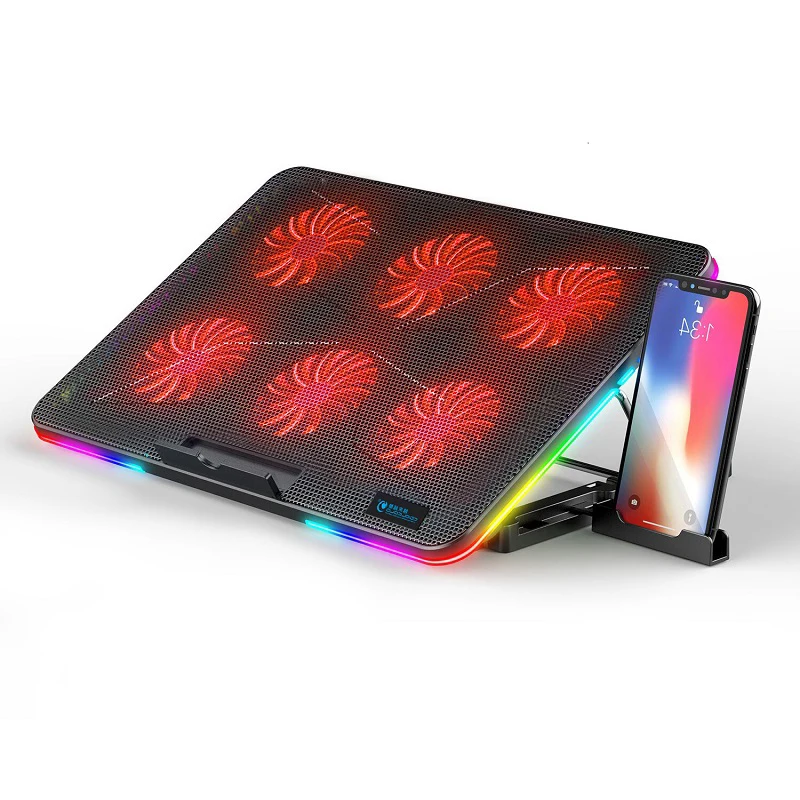 Heavy Duty RGB Multi Angle Adjustment Laptop Cooler Lightweight Foldable 15.6 Inch Laptop Cooling Stand Gaming Fan Cooler Pad