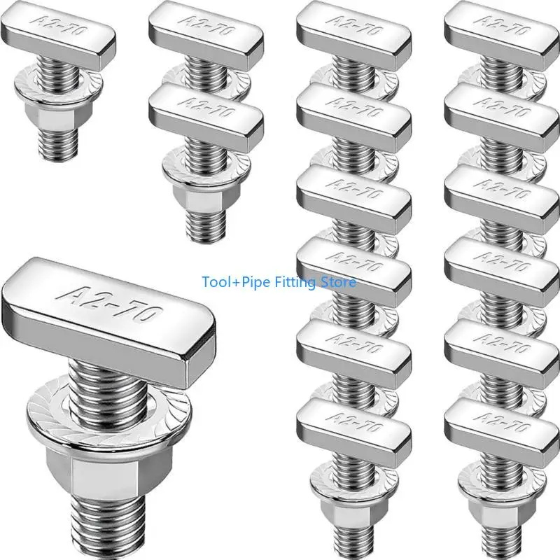 F92B 15Pcs Thermals Resistant T Slot Screw Hammers Head Screw with Locking Tooth for Outdoor Solars Equipment Assembly