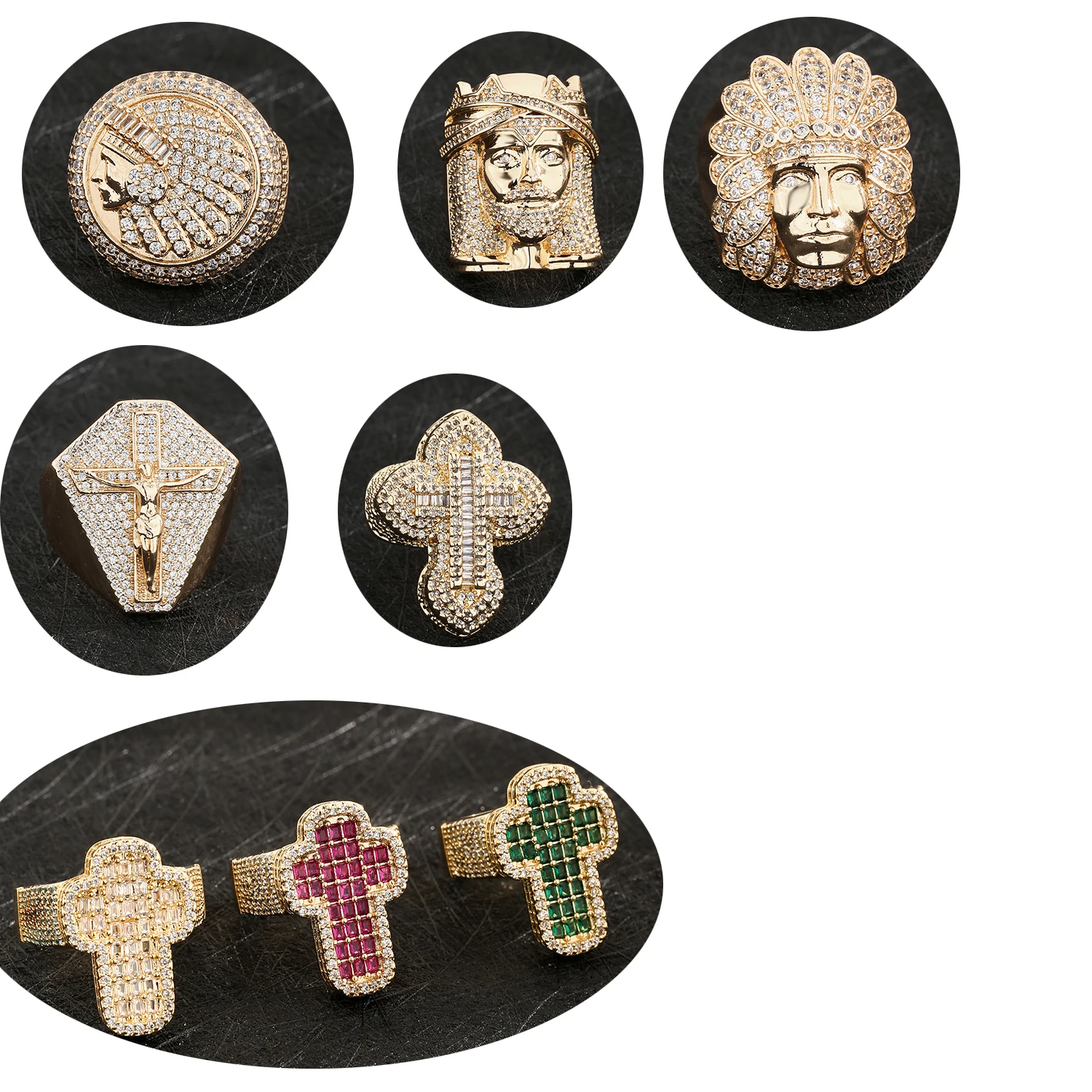 Hip-hop Native American-style ring for men, featuring a religious design—a cross-themed gift suitable for a boyfriend or father.