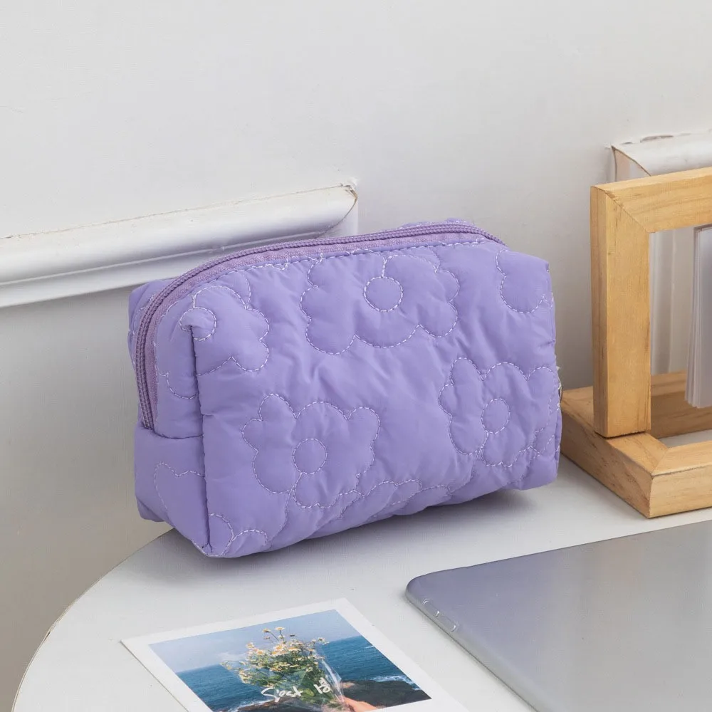 New Candy Color Makeup Bag Quilted Flower Large Capacity Wash Bag Portable Dacron Makeup Organizer Women's