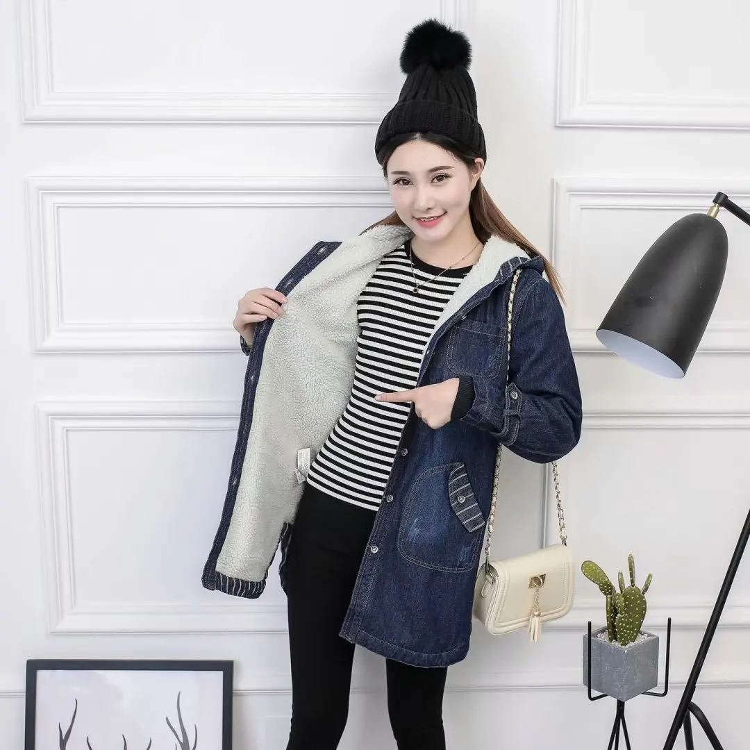 

2025 New Autumn/Winter Women's Clothing Korean Edition Thick Cowboy Cotton Coat Medium Long Women's Large Size Plus Cotton Coat