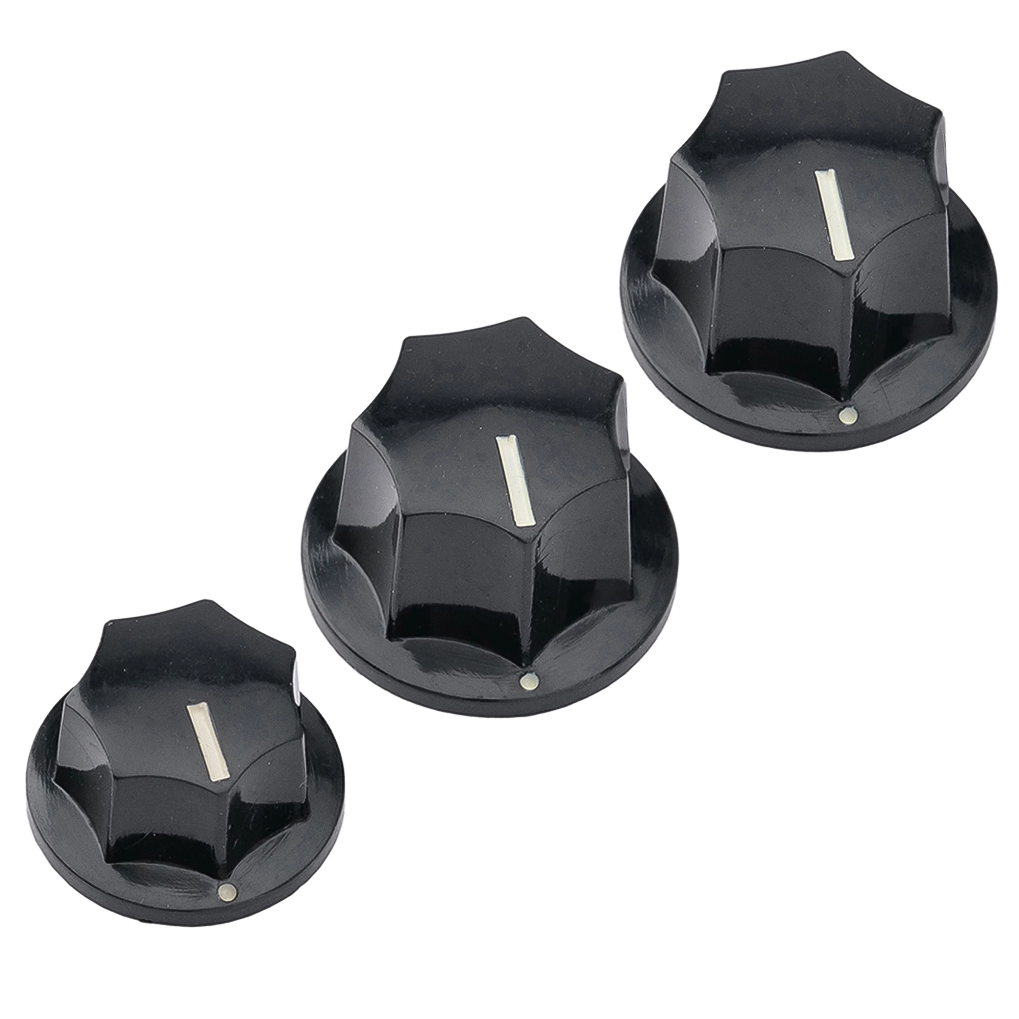 Musiclily Pro Tamanho Métrica 18 Splines Jazz Bass Knobs para Ásia Importação Bass Split Shaft Pots, Preto (Conjunto de 3)