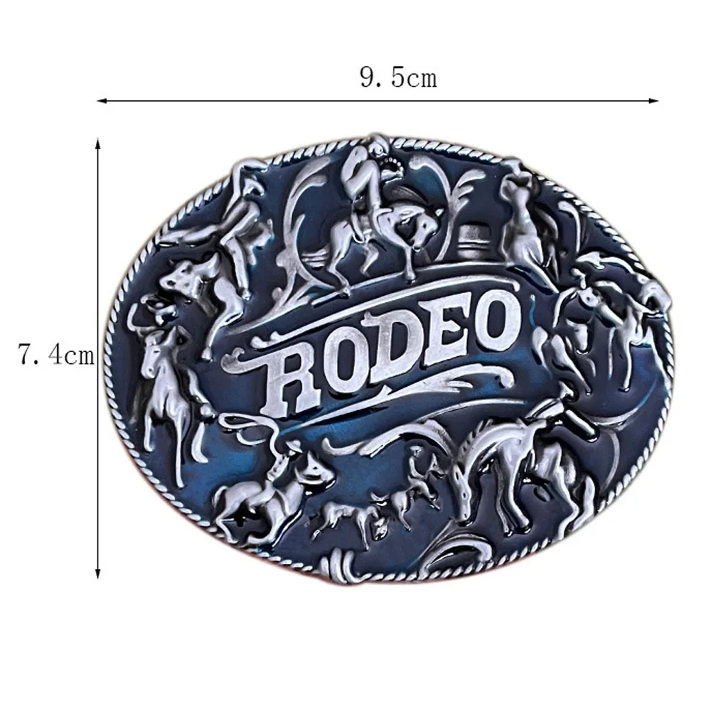 Cheapify Dropshipping Oval Horse Riding Rodeo Blue Plating Belt Buckles for Men Western Cowboys Hebilla Cinturon Hombre