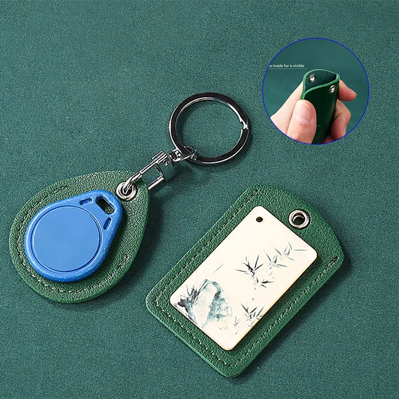 (.) 1Pc Access Card Case Leather Card Holder Keychain Key Ring Door Lock Access Tags ID Card Case Keychain Access Card Bag