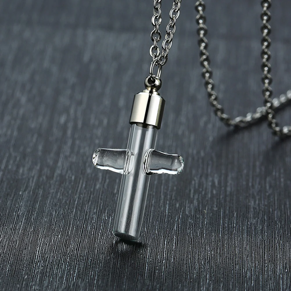 

1Set Iron Glass Wish Bottle Mini Vial Cross Shape Hanging Pendant Necklace for Creative Romantic Gifts